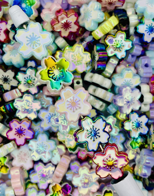 Iridescent Sakura Flower Beads – Acrylic Cherry Blossom Charms for DIY Jewelry & Crafts!