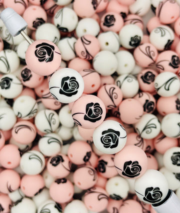 Elegant Rose Silicone Beads – Pink & White Floral Beads for Pens & Jewelry!