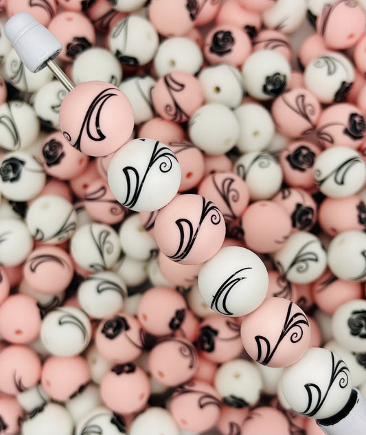 Elegant Rose Silicone Beads – Pink & White Floral Beads for Pens & Jewelry!
