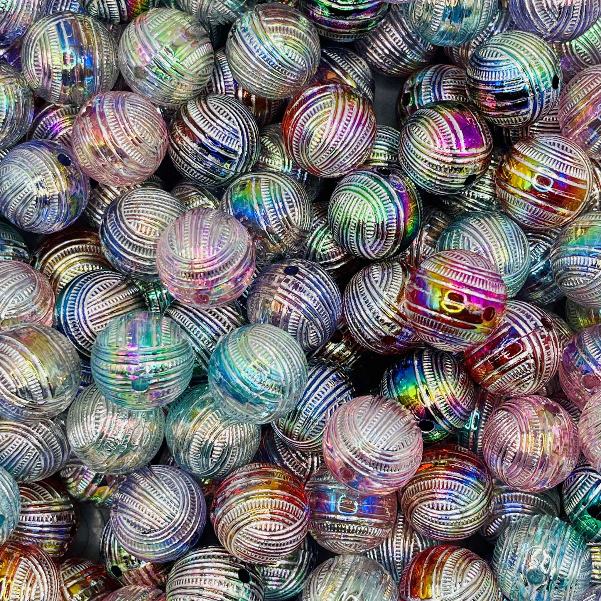 Silver Striped Acrylic Beads