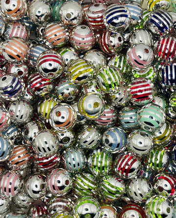 Silver Striped Bubblegum Beads