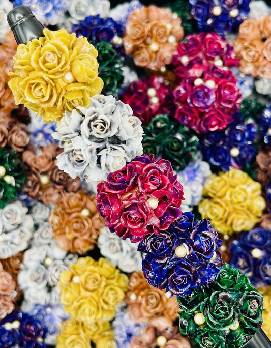 Dark Color Rose Cluster Beads with Pearl Accents