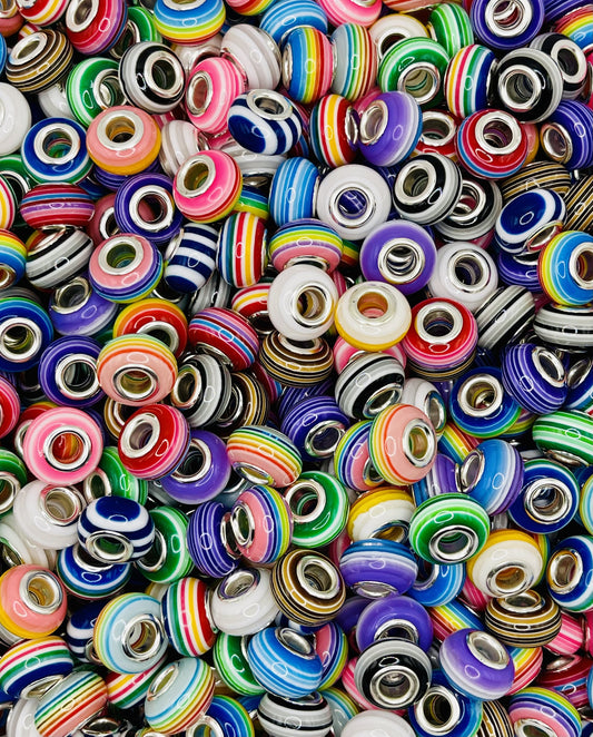 Striped Big-Hole Spacer Beads