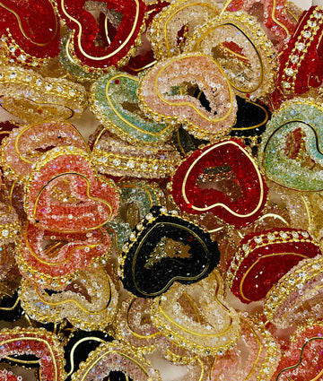 Sugar Glitter Heart Beads with Gold Trim!
