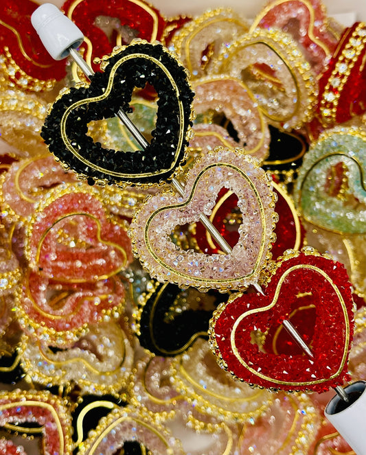 Sugar Glitter Heart Beads with Gold Trim!