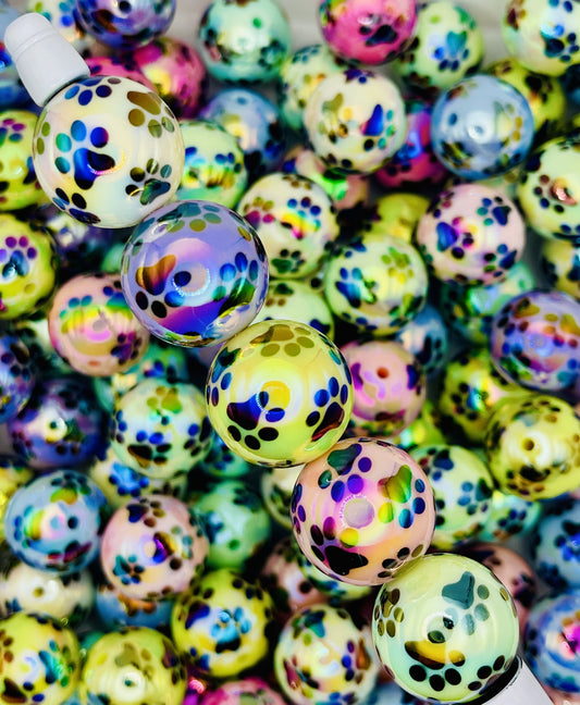 UV Paw Print Beads – Iridescent Pastel Mix
