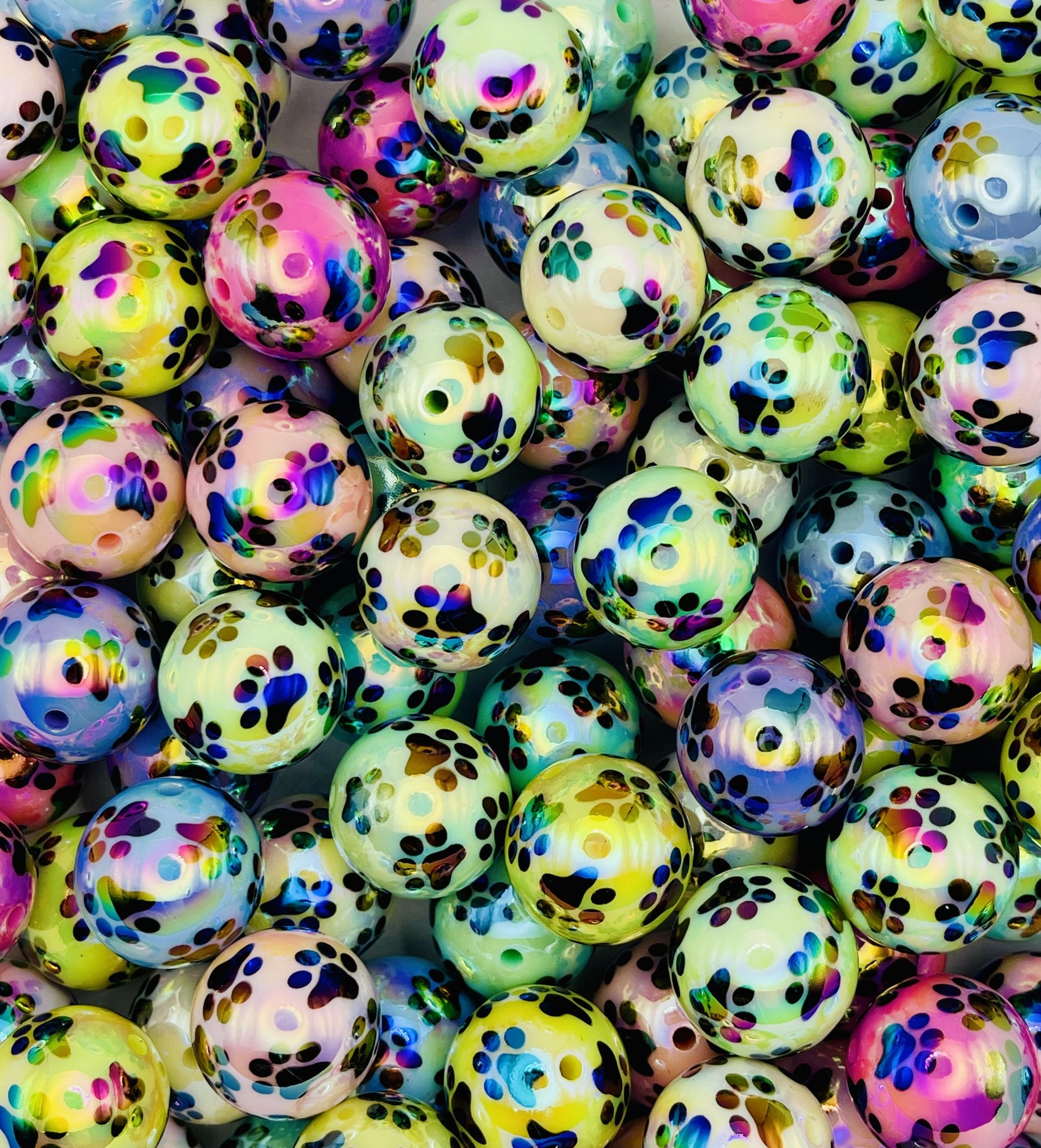 UV Paw Print Beads – Iridescent Pastel Mix