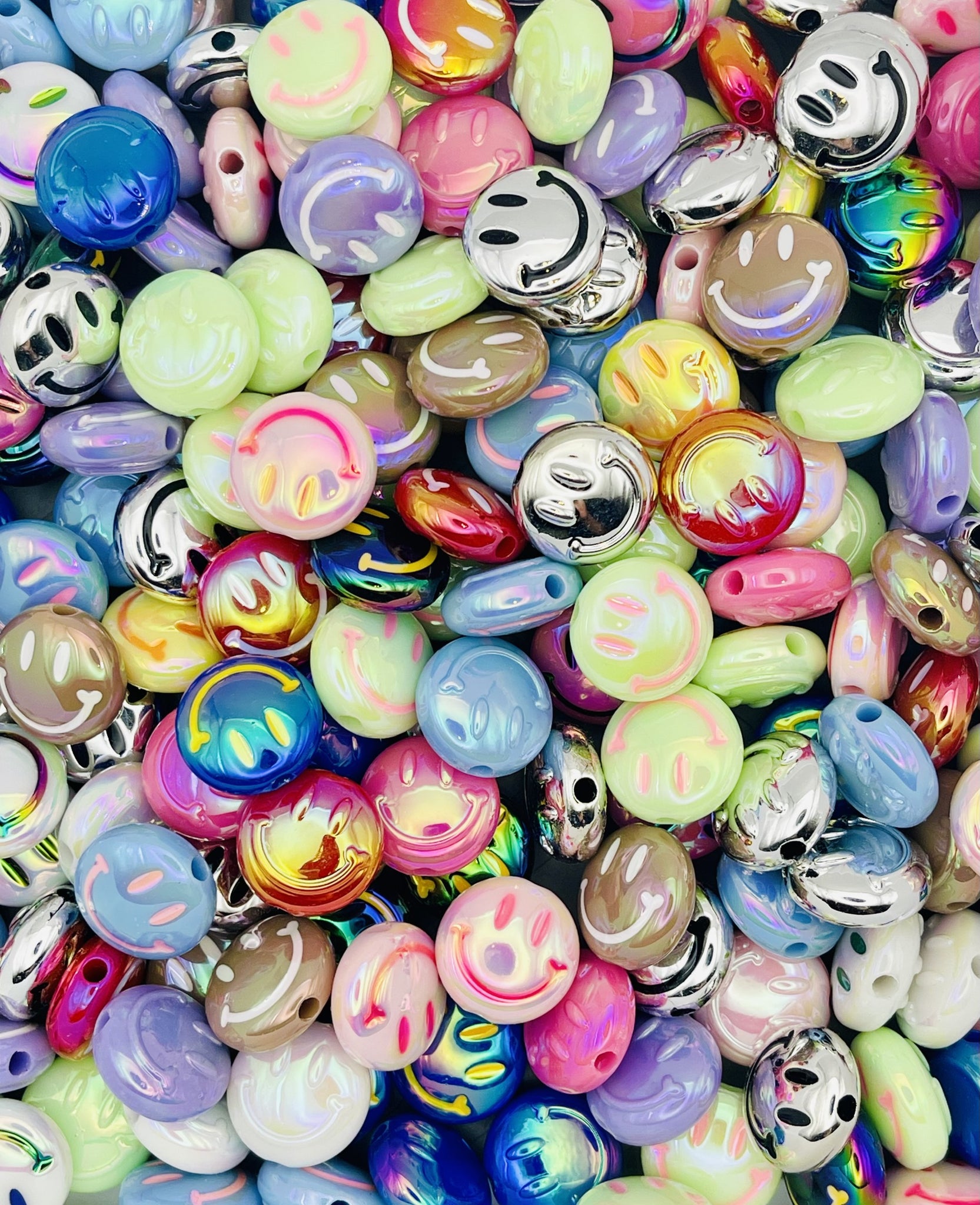 UV Reactive Smiley Face Beads - Multicolor Fun for Crafting