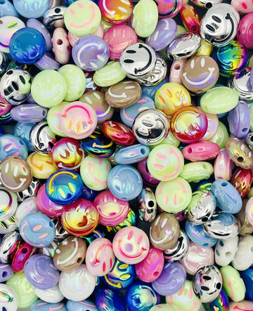UV Reactive Smiley Face Beads - Multicolor Fun for Crafting