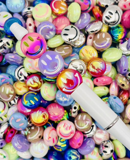 UV Reactive Smiley Face Beads - Multicolor Fun for Crafting