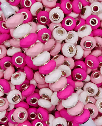 Pink & White Matte Big-Hole Spacer Beads