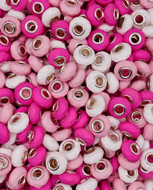 Pink & White Matte Big-Hole Spacer Beads