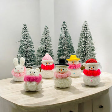 Cozy Winter Friends Set: Snowmen & Animal Companions with Snowy Trees