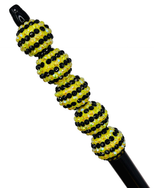 Yellow & Black Stripe Rhinestone Beads