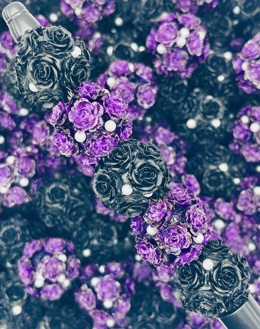 Black & Purple Rose Beads with Pearl Accents