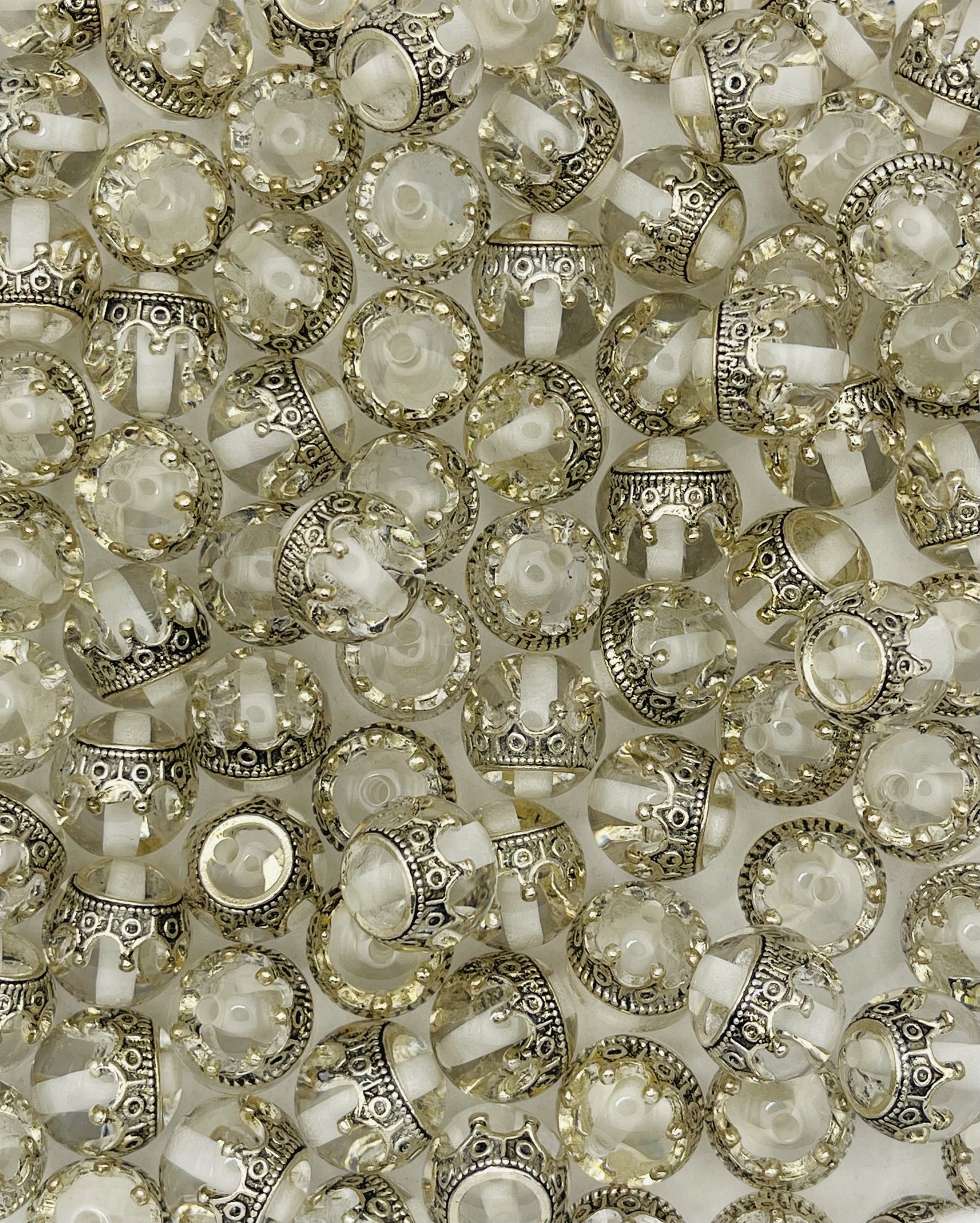 Silver Crown Clear Beads