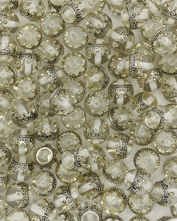 Silver Crown Clear Beads