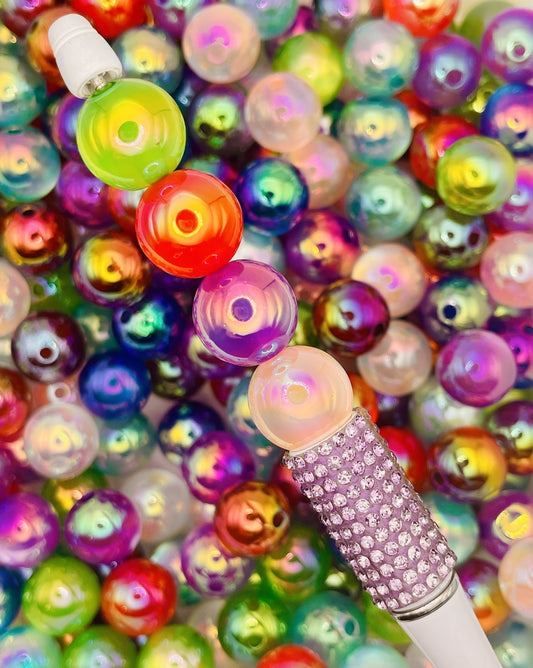 Radiant Rainbow Cat Eye Bead Mix – 16mm Iridescent Multicolor Beads for Jewelry and Crafts