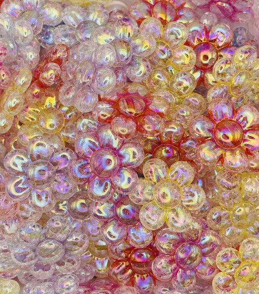 Iridescent Crackle Flower Beads