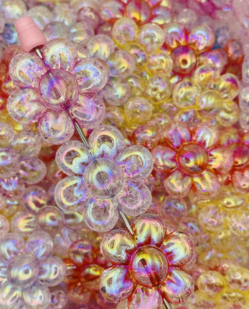 Iridescent Crackle Flower Beads