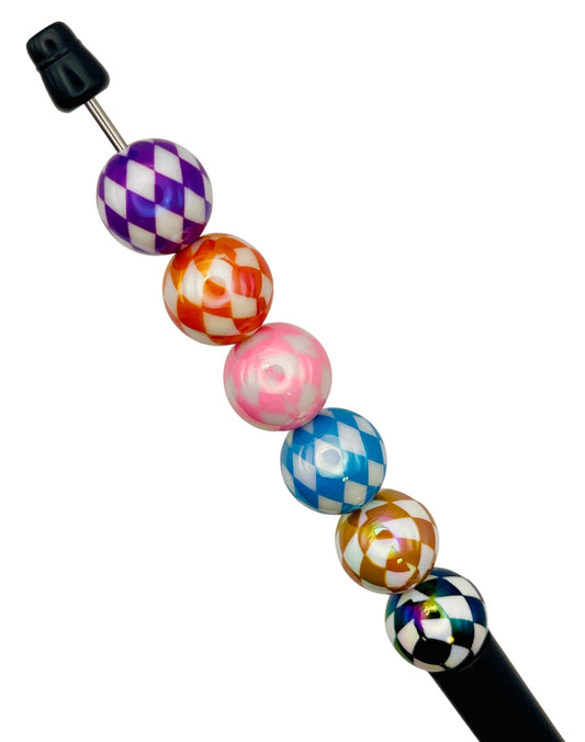 Diamond Pattern Acrylic Beads – Checkered Round Beads for Pens & DIY Jewelry