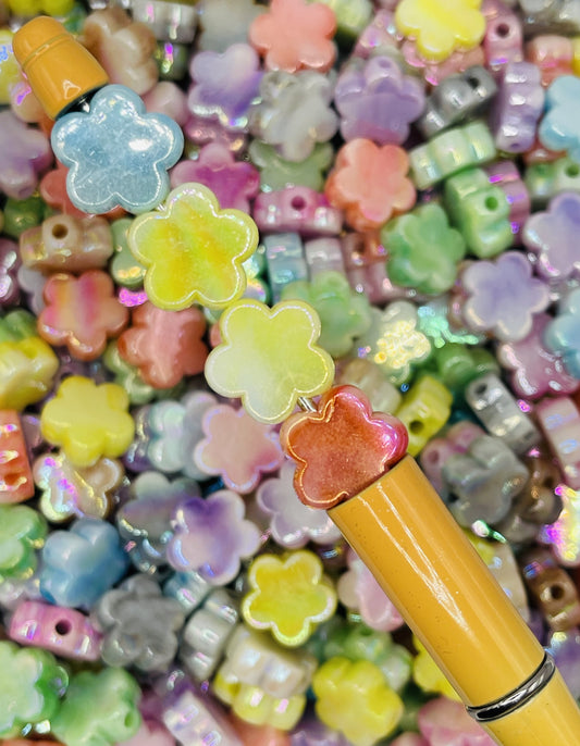 Iridescent Flower Bead Collection – Pastel Flower-Shaped Beads for Jewelry and Crafting