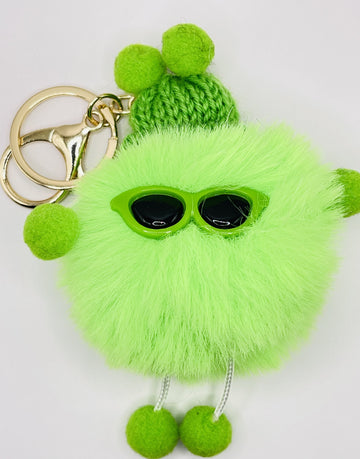 Cool Fuzzy Green Pom-Pom Keychain - Funky and Fun