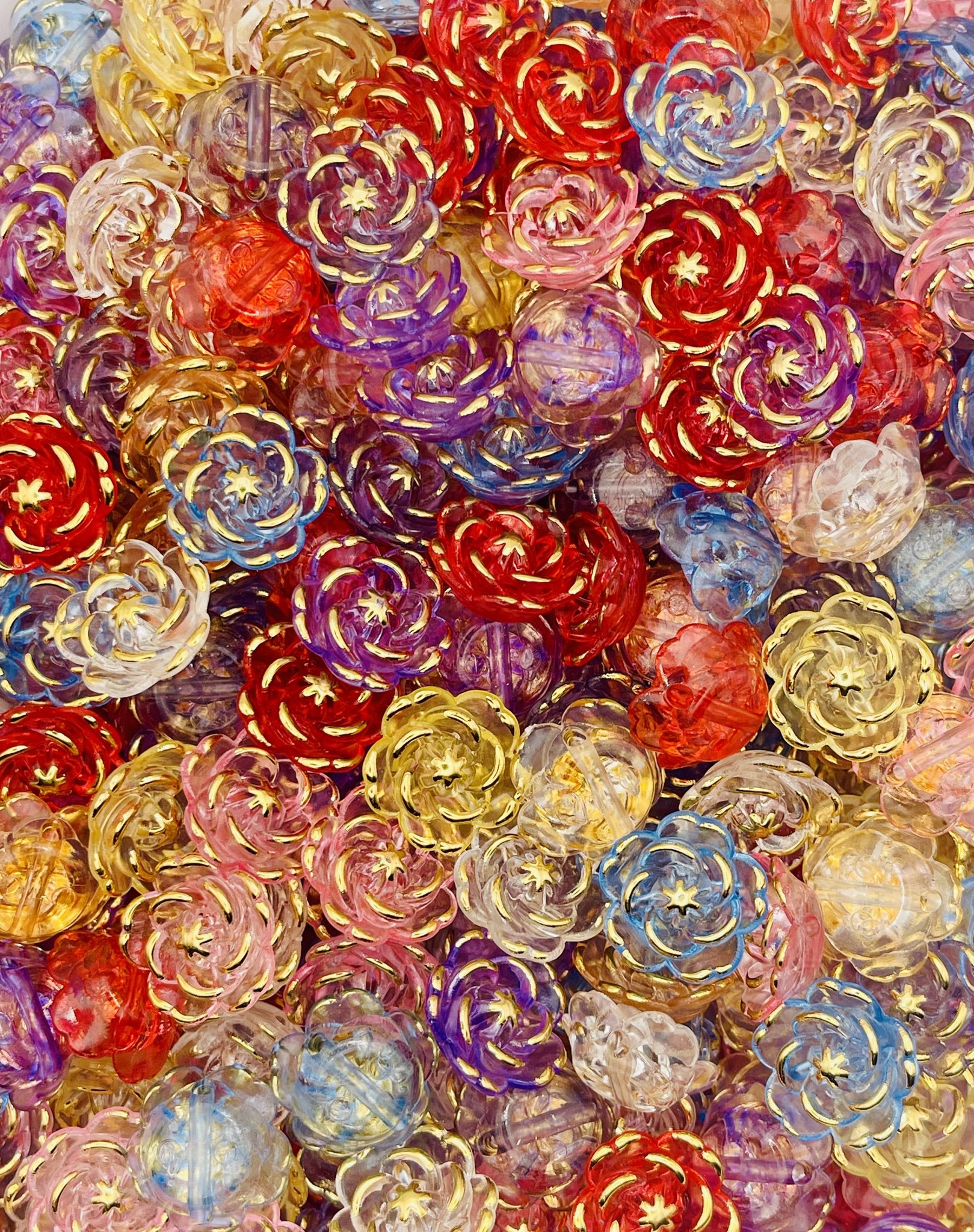 Gold-Lined Flower Beads - Multicolor Elegance