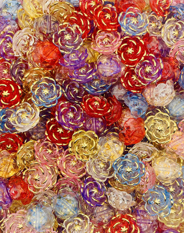 Gold-Lined Flower Beads - Multicolor Elegance