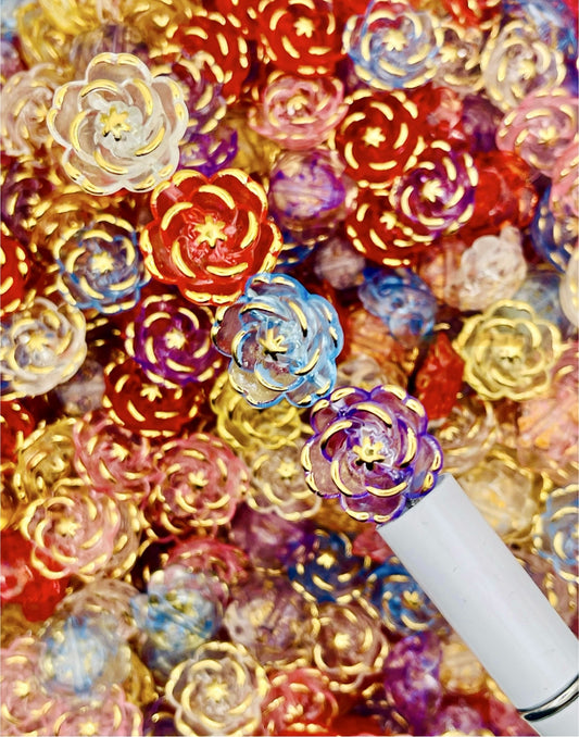 Gold-Lined Flower Beads - Multicolor Elegance