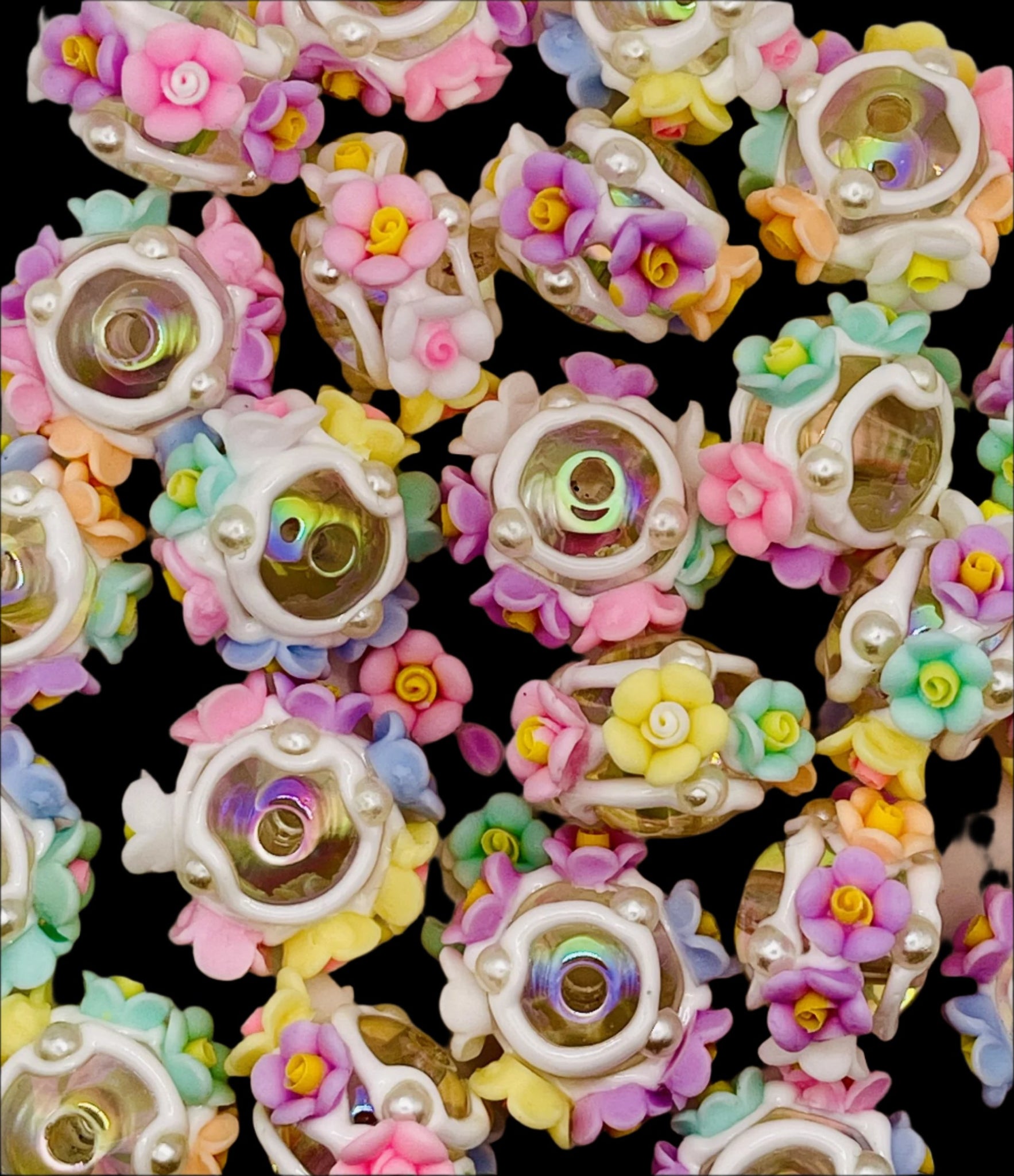 Hand-Painted Pastel Blossom Bead Mix