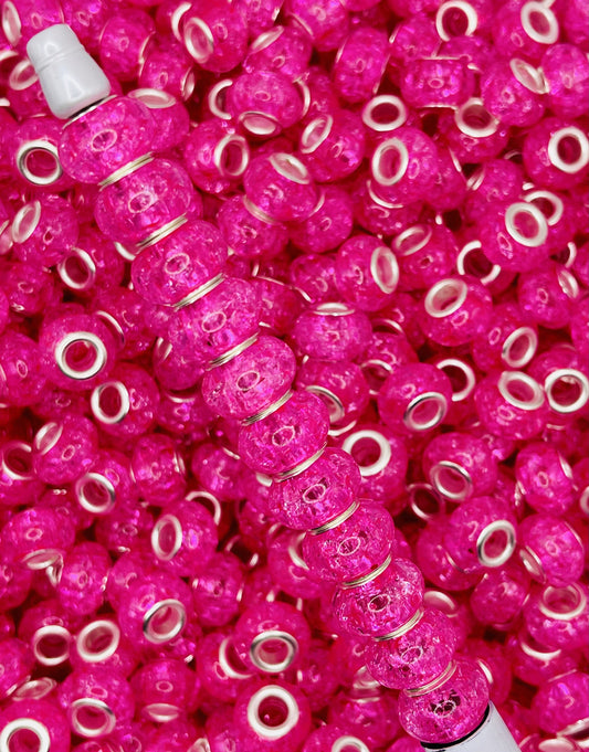 Hot Pink Crackle Big-Hole Spacer Beads