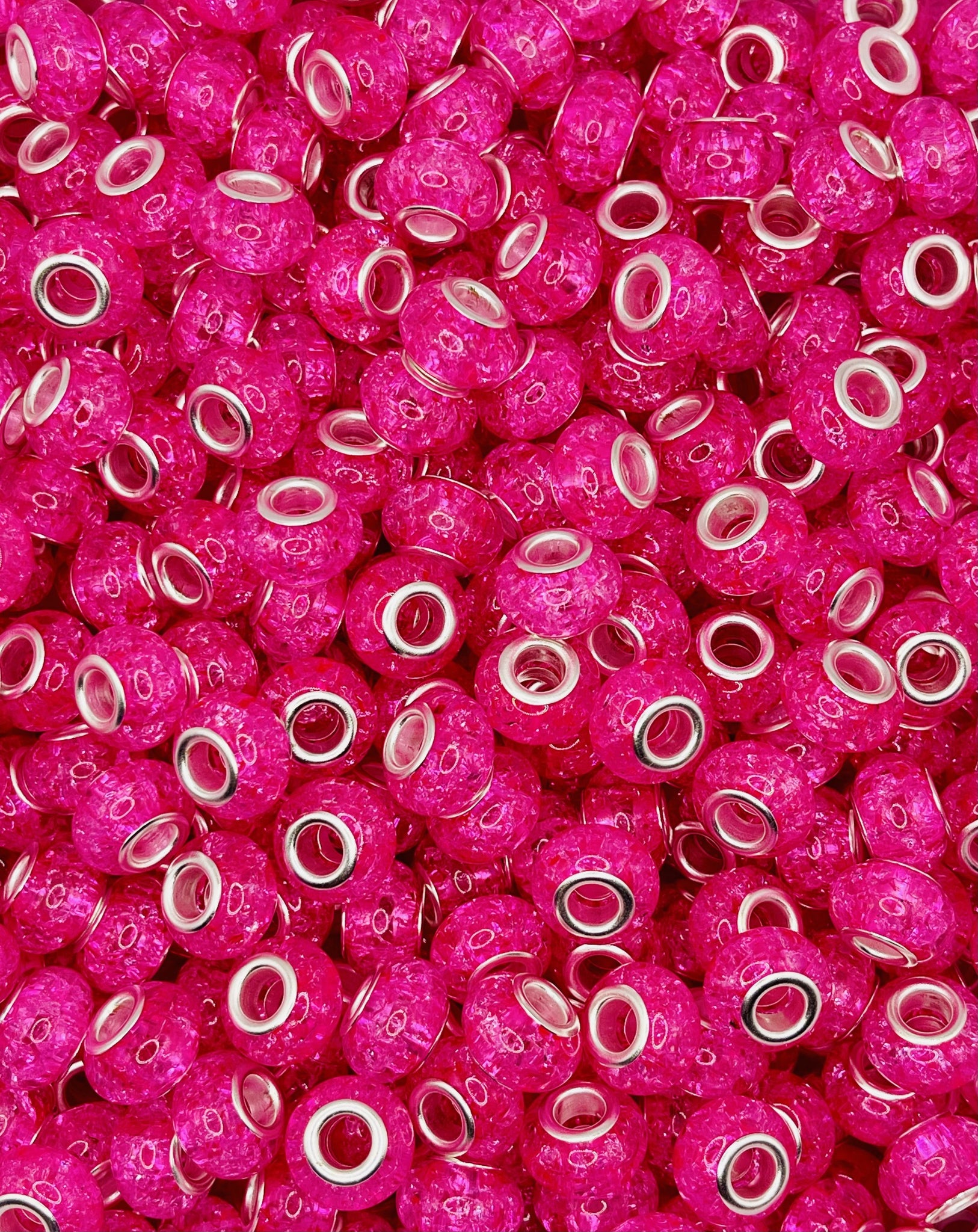 Hot Pink Crackle Big-Hole Spacer Beads