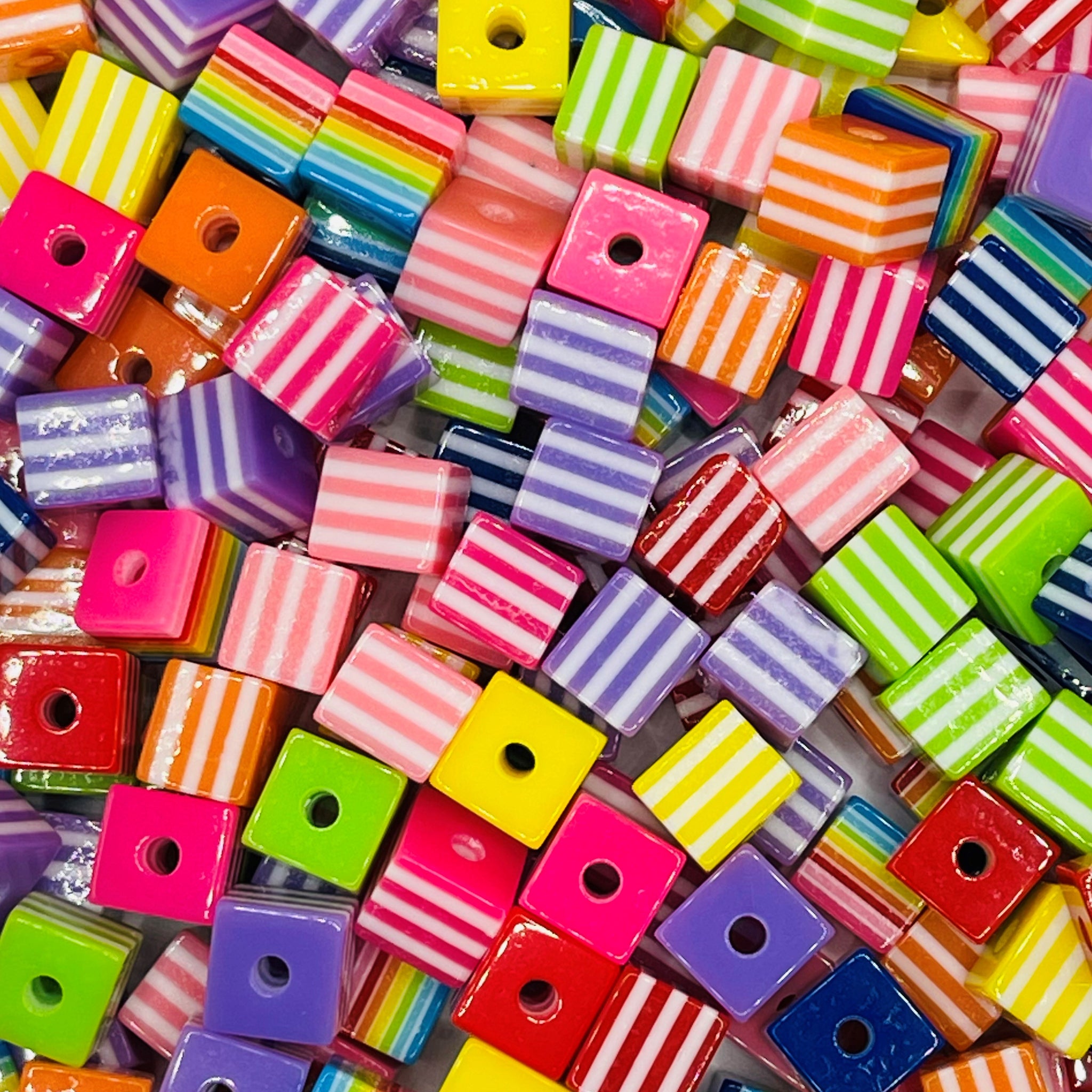 Small Striped Cube Resin Beads, mixed color - 8mm