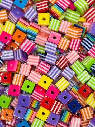 Small Striped Cube Resin Beads, mixed color - 8mm