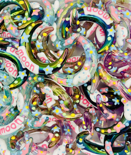 Moon Beads - Celestial Crescent Acrylic Beads with Stars for Jewelry and Crafts