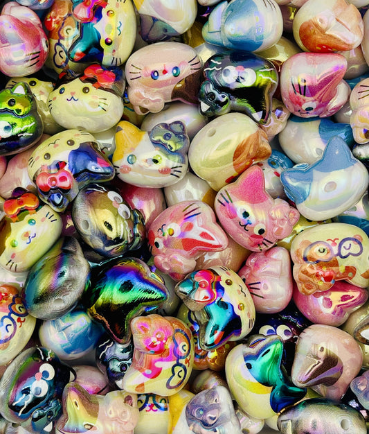 Glossy Rainbow Cat Head Beads