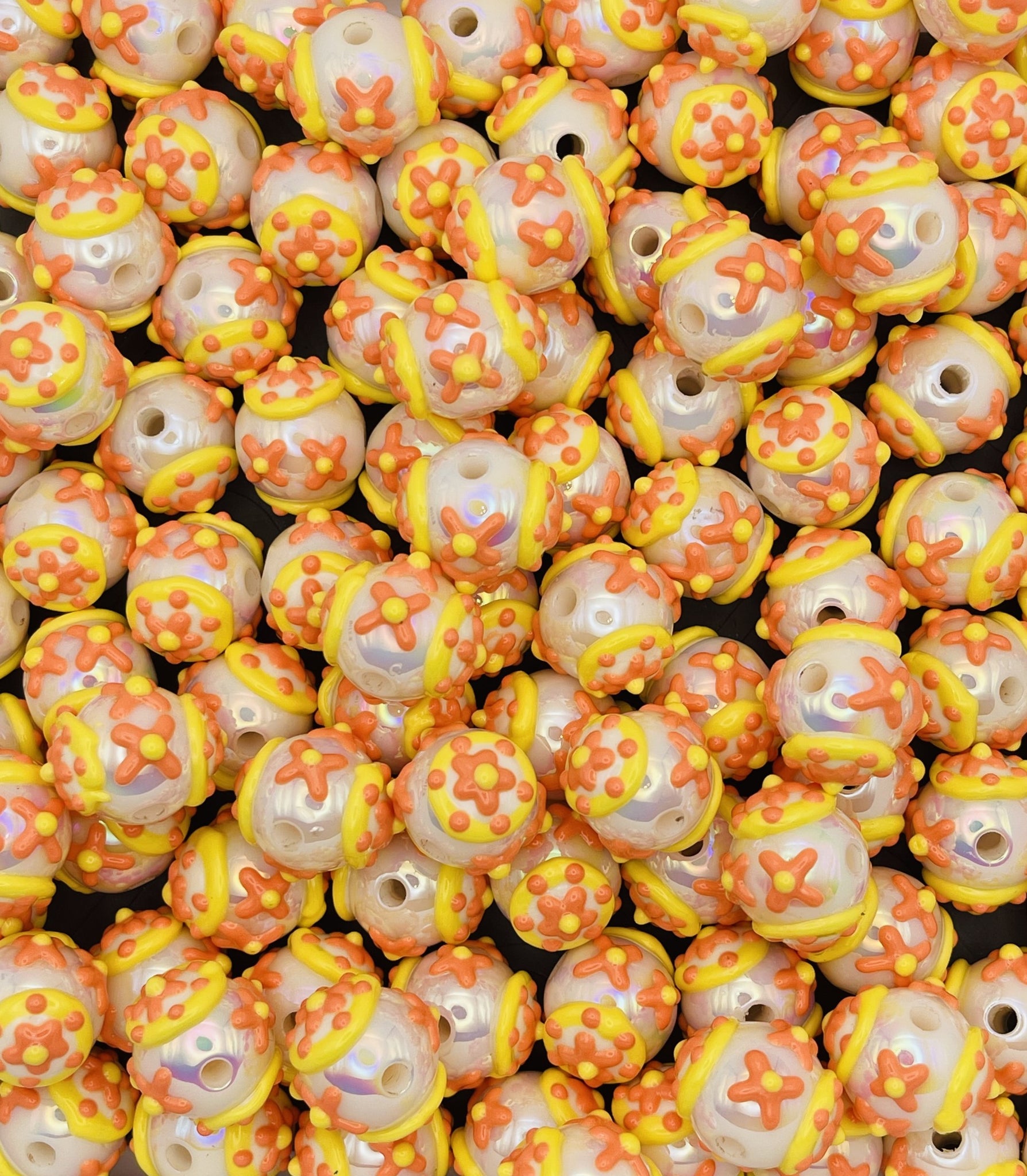 Hand-Painted Floral Bead Collection: Orange & Yellow Accent Beads for DIY Crafts.