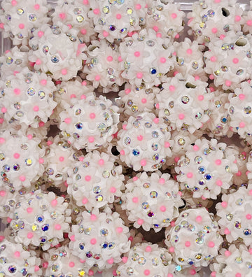 White Floral Rhinestone Beads with Pink Accents