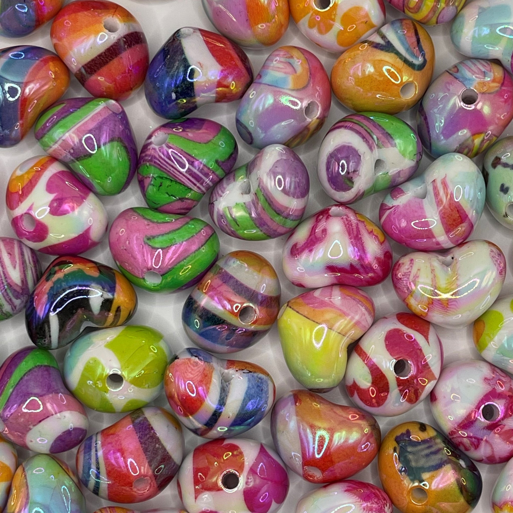 Oil Painted Heart shape Glossy Acrylic Beads - 20mm