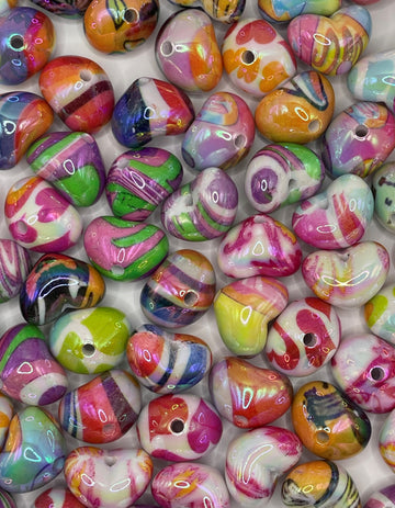 Oil Painted Heart shape Glossy Acrylic Beads - 20mm