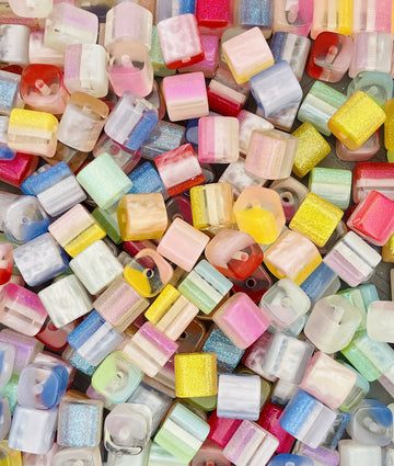 Half Glitter Square Beads – Colorful Acrylic Spacer Beads for Pens, Jewelry & DIY Crafts