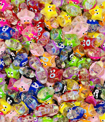 Hand-Painted Star Face Beads - Colorful Acrylic Beads for Jewelry & Crafts