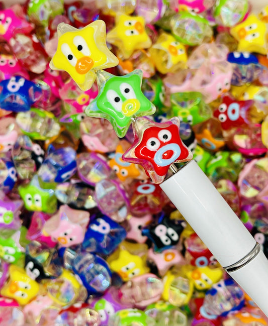 Hand-Painted Star Face Beads - Colorful Acrylic Beads for Jewelry & Crafts