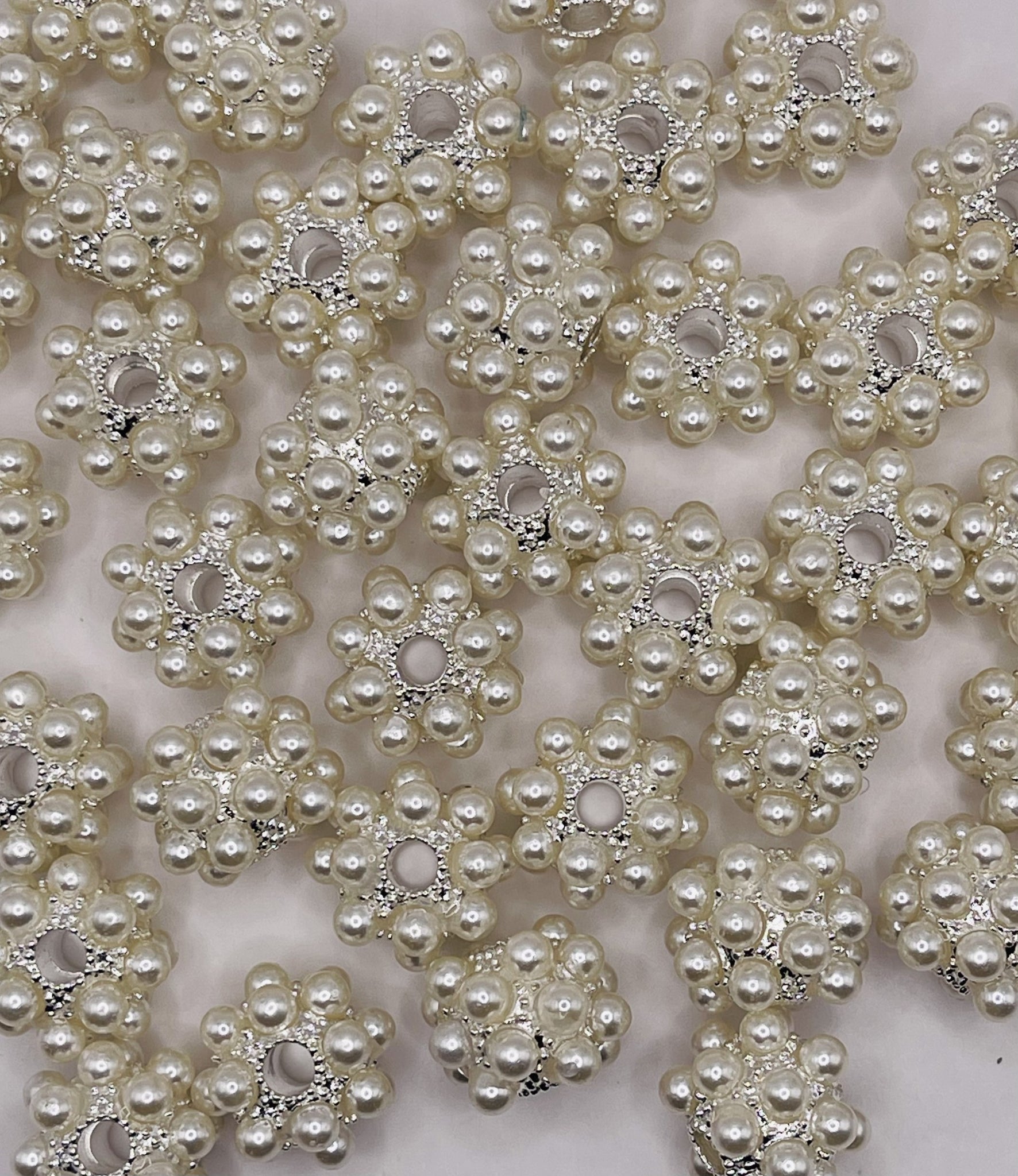 White Pearl Daisy Metal Spacer Beads!