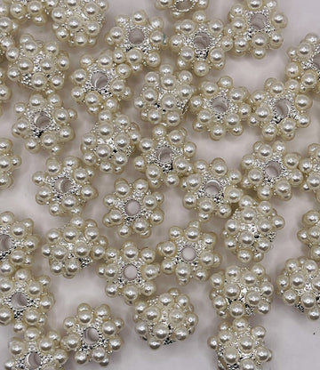 White Pearl Daisy Metal Spacer Beads!